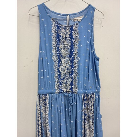 LOFT Womens BOHO Maxi Dress XL Blue Floral Sleeveless Cutout Back Beach Vacation - Picture 2 of 11